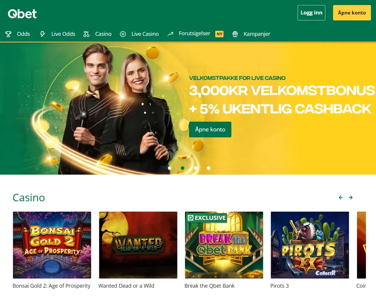 Qbet Casino forside